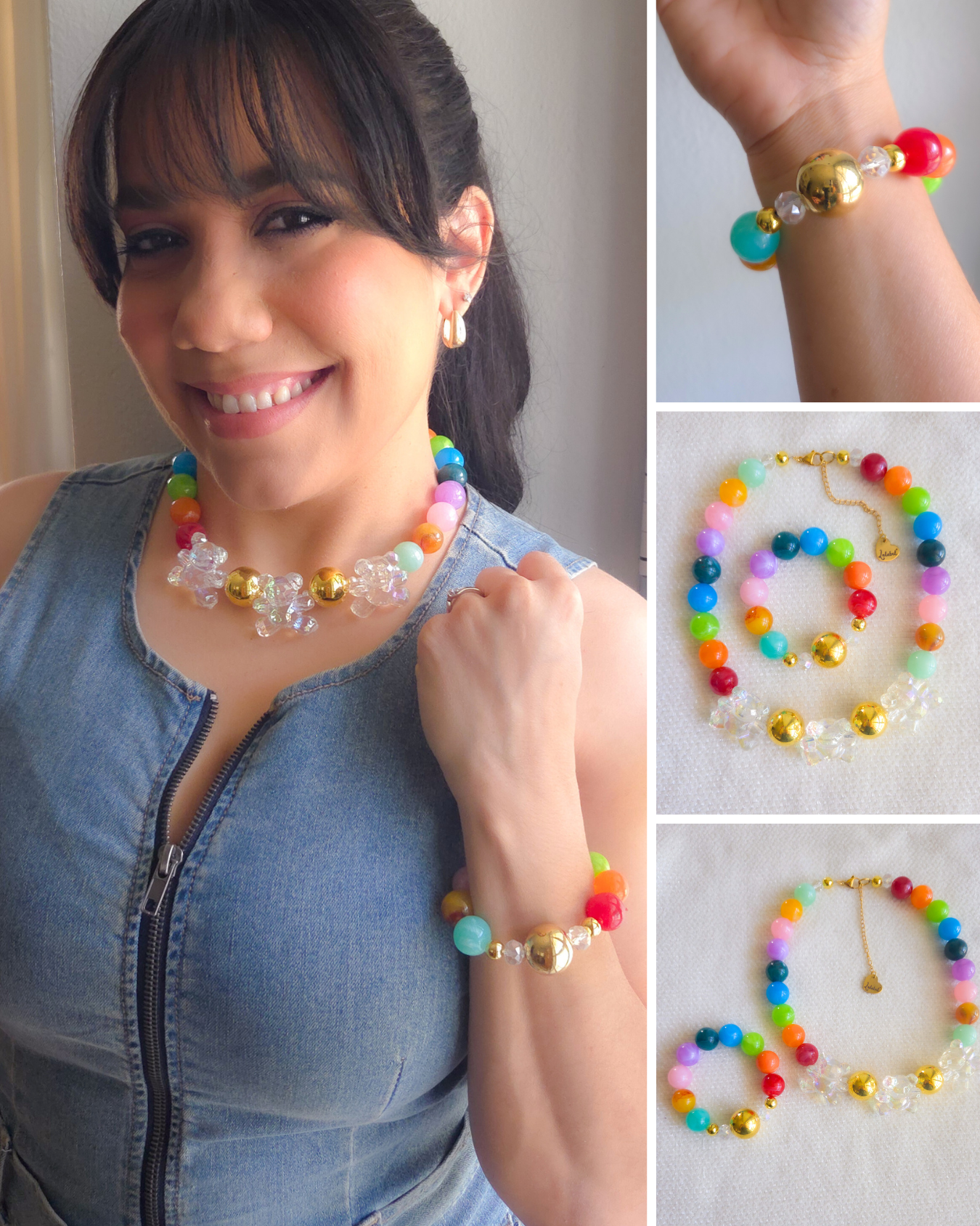 🧸 Rainbow Gumball Teddy Necklace – Kawaii Chunky Beaded Statement Jewelry | Y2K Dopamine Dressing