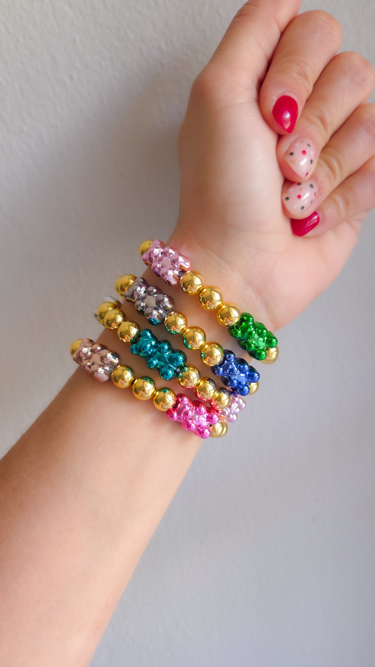 Golden Metallic Teddy Bracelet Set ✨🐻 | Handmade Y2K Kawaii Dopamine Dressing Jewelry