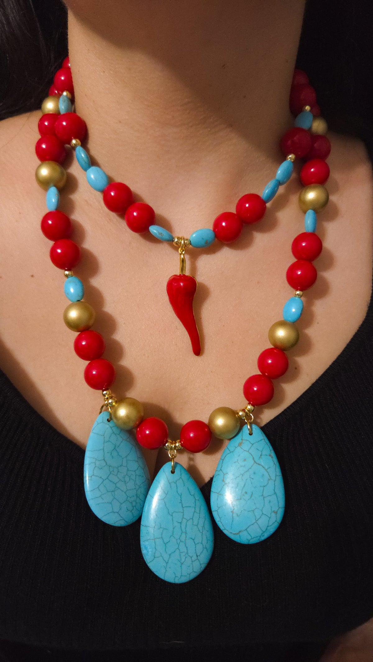 Picante Turquoise Statement Necklace