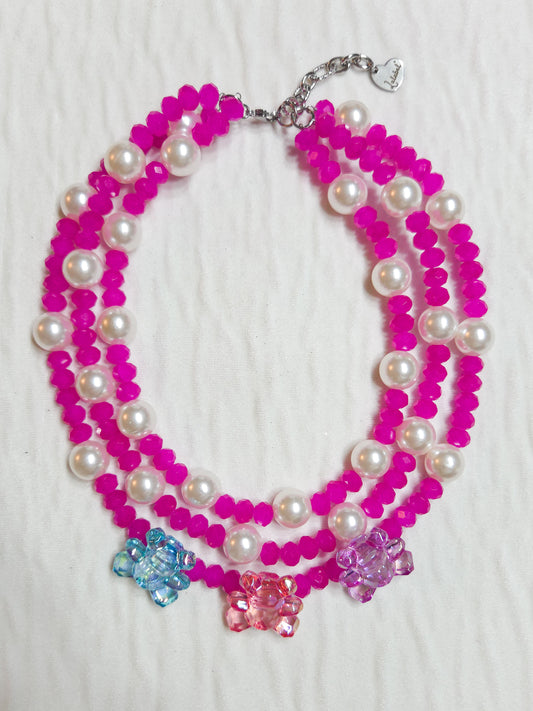 💕 Hot Pink Crystal Parade Teddy Necklace