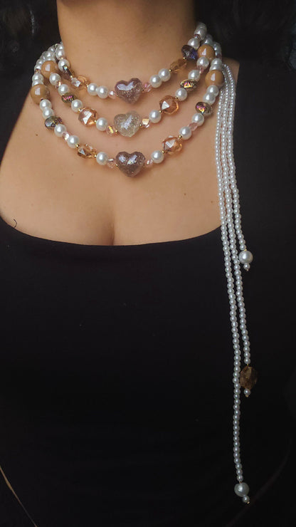 Champagne Heart Cascade Chocker Necklace