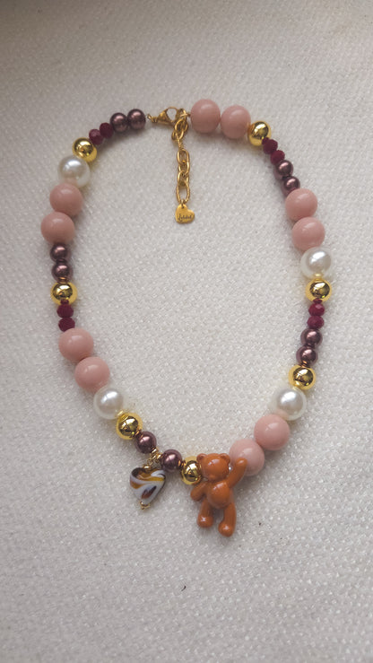 Caramel Teddy Heart Necklace