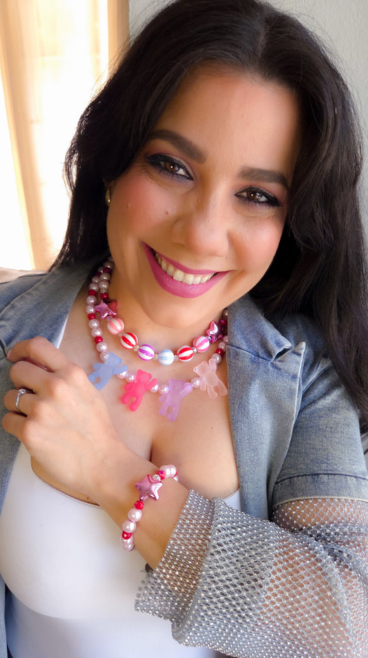 🍬Candy Cane Teddy Dreams Bracelet | Dopamine Dressing | Statement Jewelry