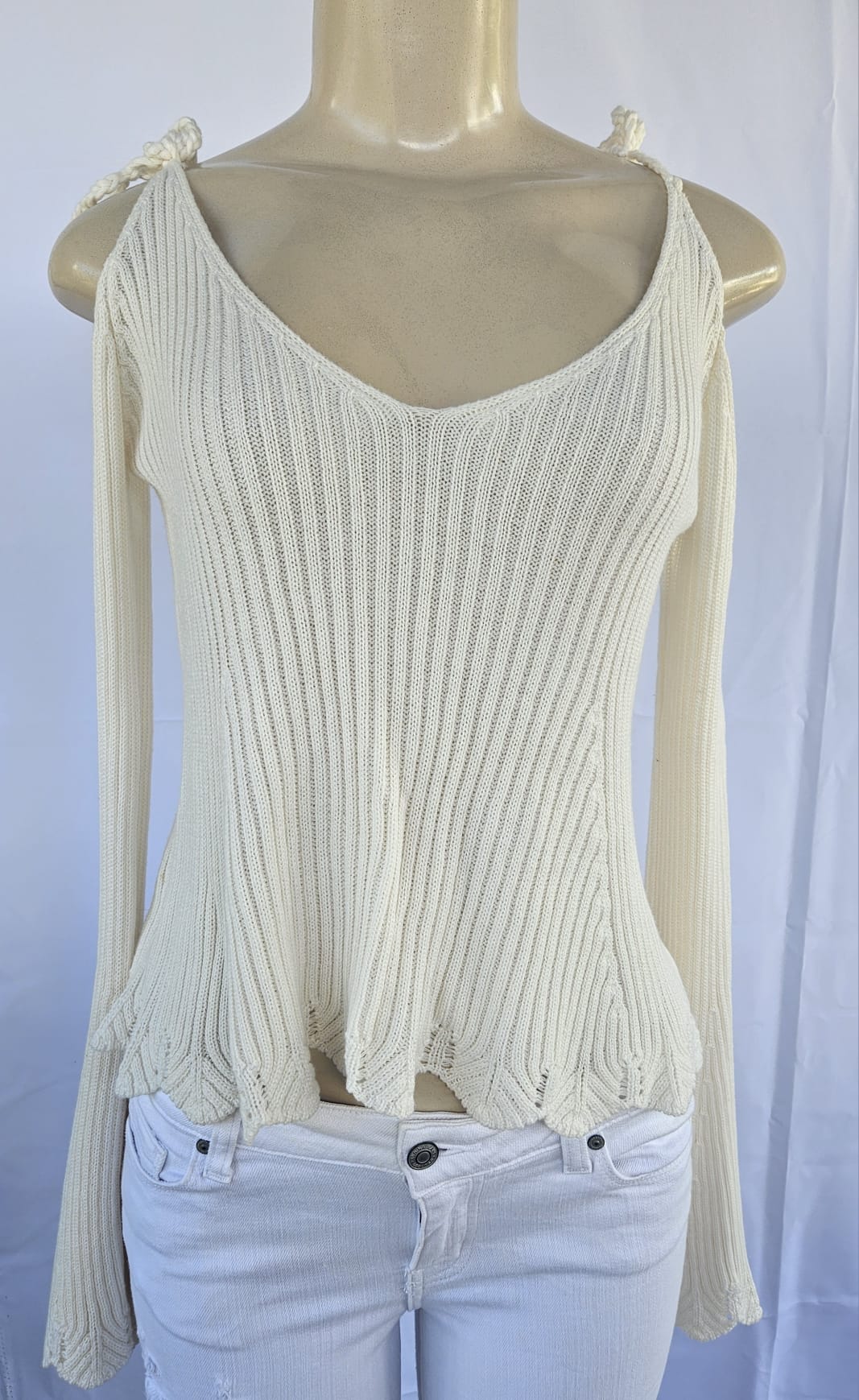 Blue B Cut Shoulder Long Sleeve Knitted Boho Chic Medium/Large