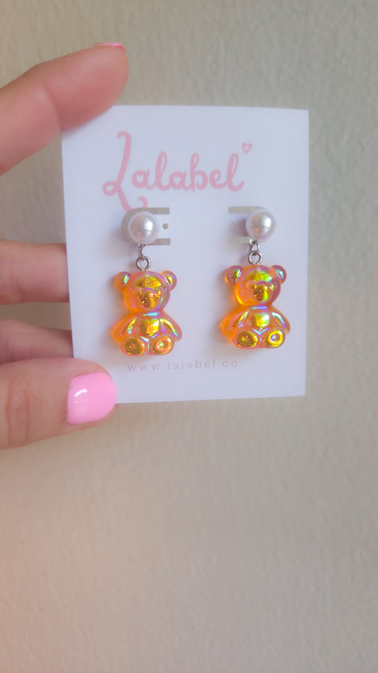 🍯✨ Honey Glow Teddy Earrings | Iridescent Y2K Statement Jewelry