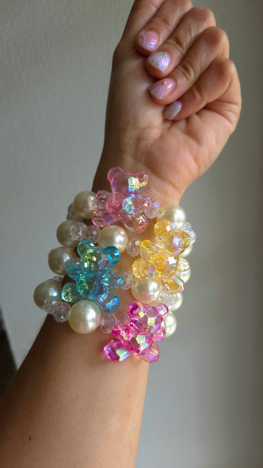 🧸✨ Crystal Parade Bracelet – Handmade Kawaii Y2K Dopamine Jewelry | Chunky Statement Bracelet