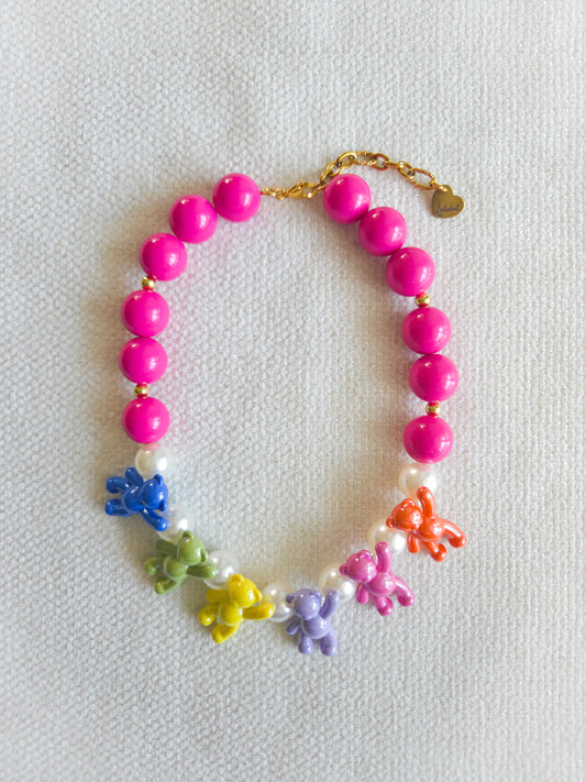 Hot Pink Iconic Teddies Necklace
