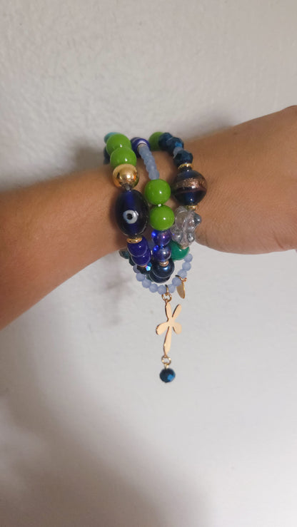 Electric Daisy Stack Bracelet 💙💚🌼