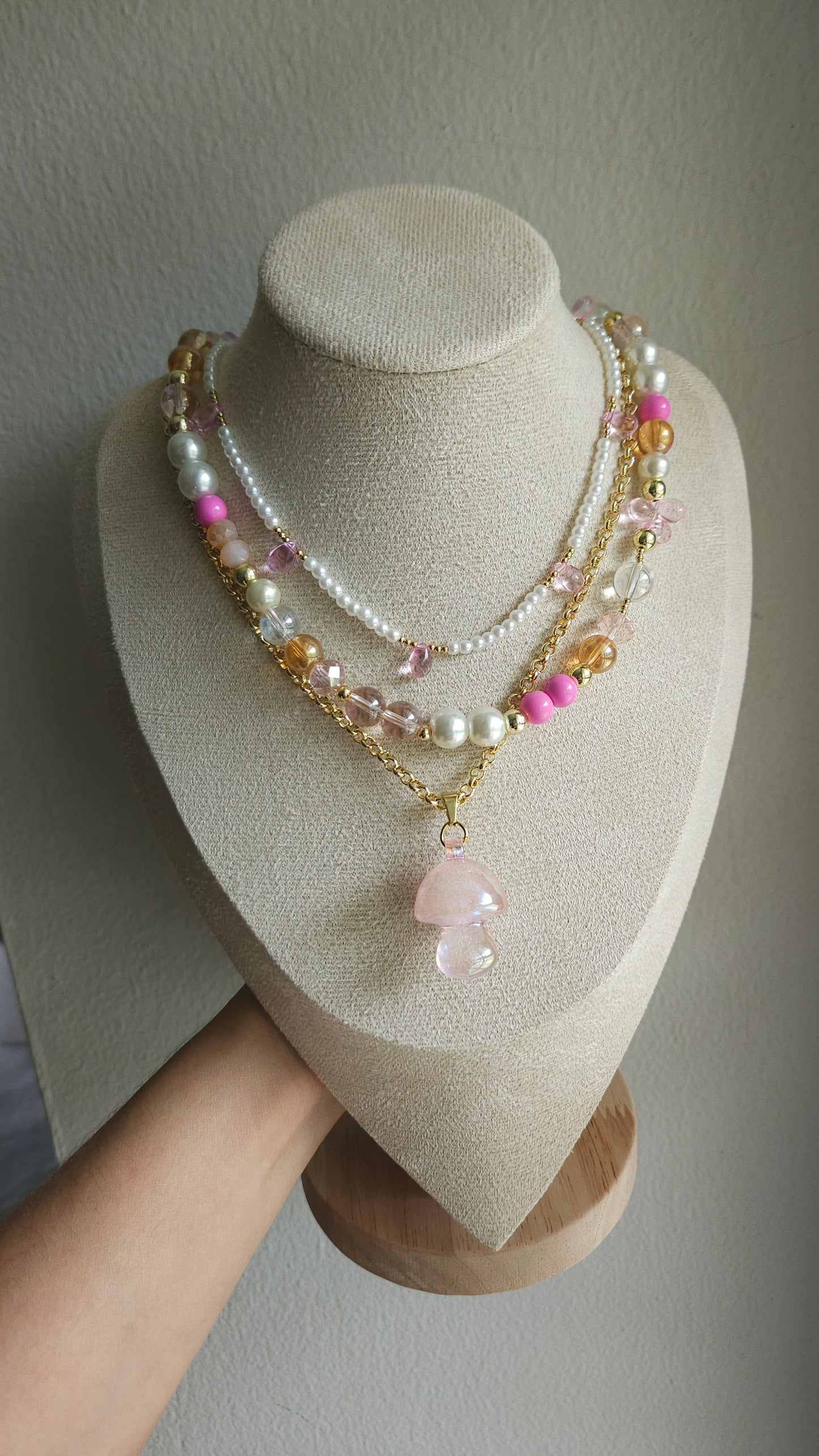 Pinky Mushroom 🍄 💖 Layered Necklace