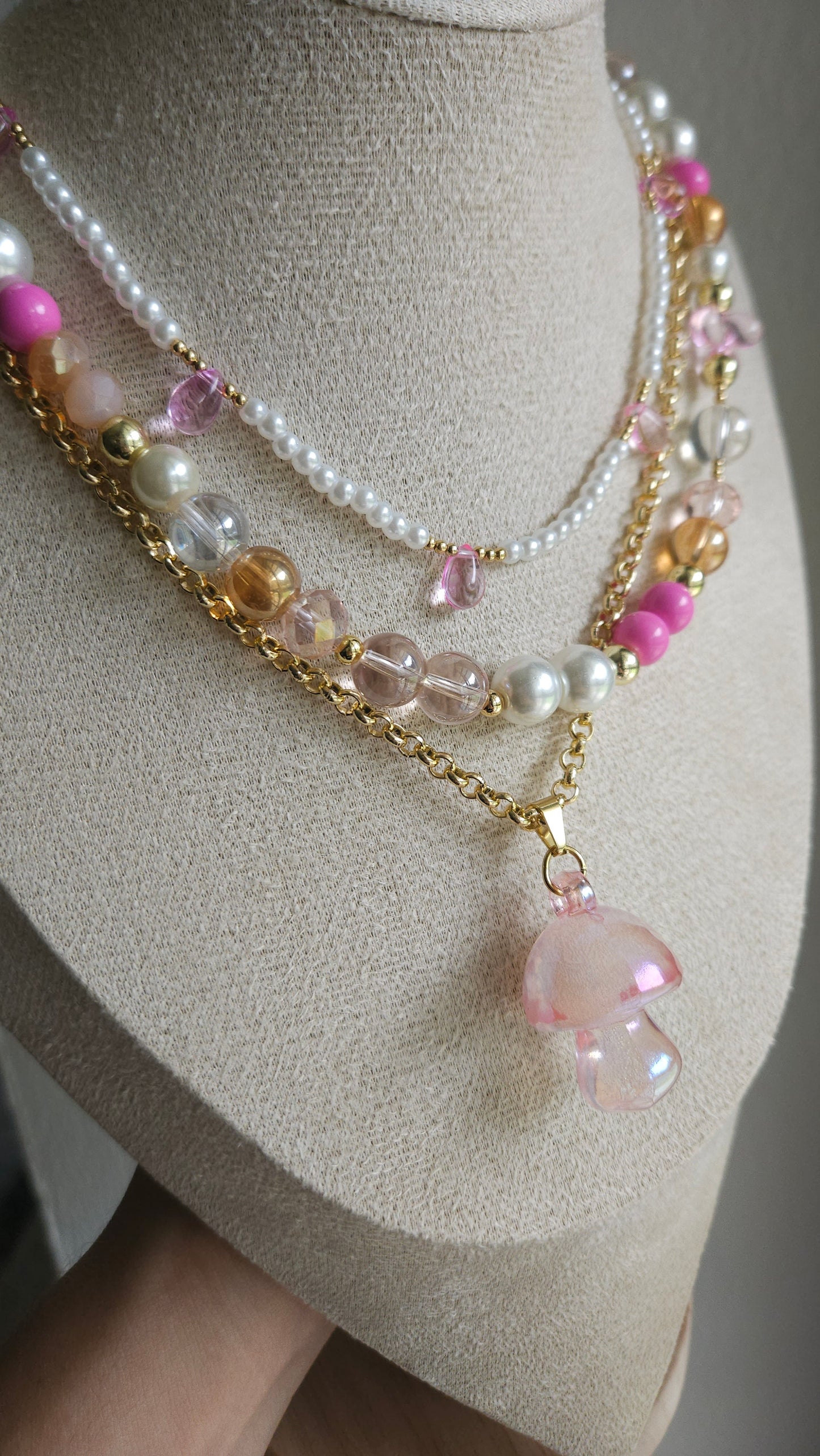 Pinky Mushroom 🍄 💖 Layered Necklace