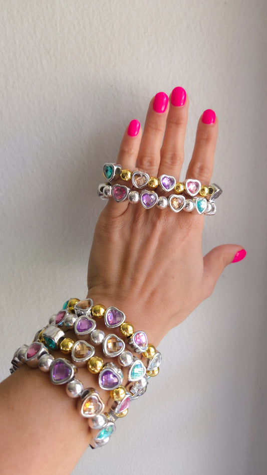 Sparkle Gem Heart Bracelet ✨💖| Handmade Y2K Kawaii Dopamine Dressing Jewelry