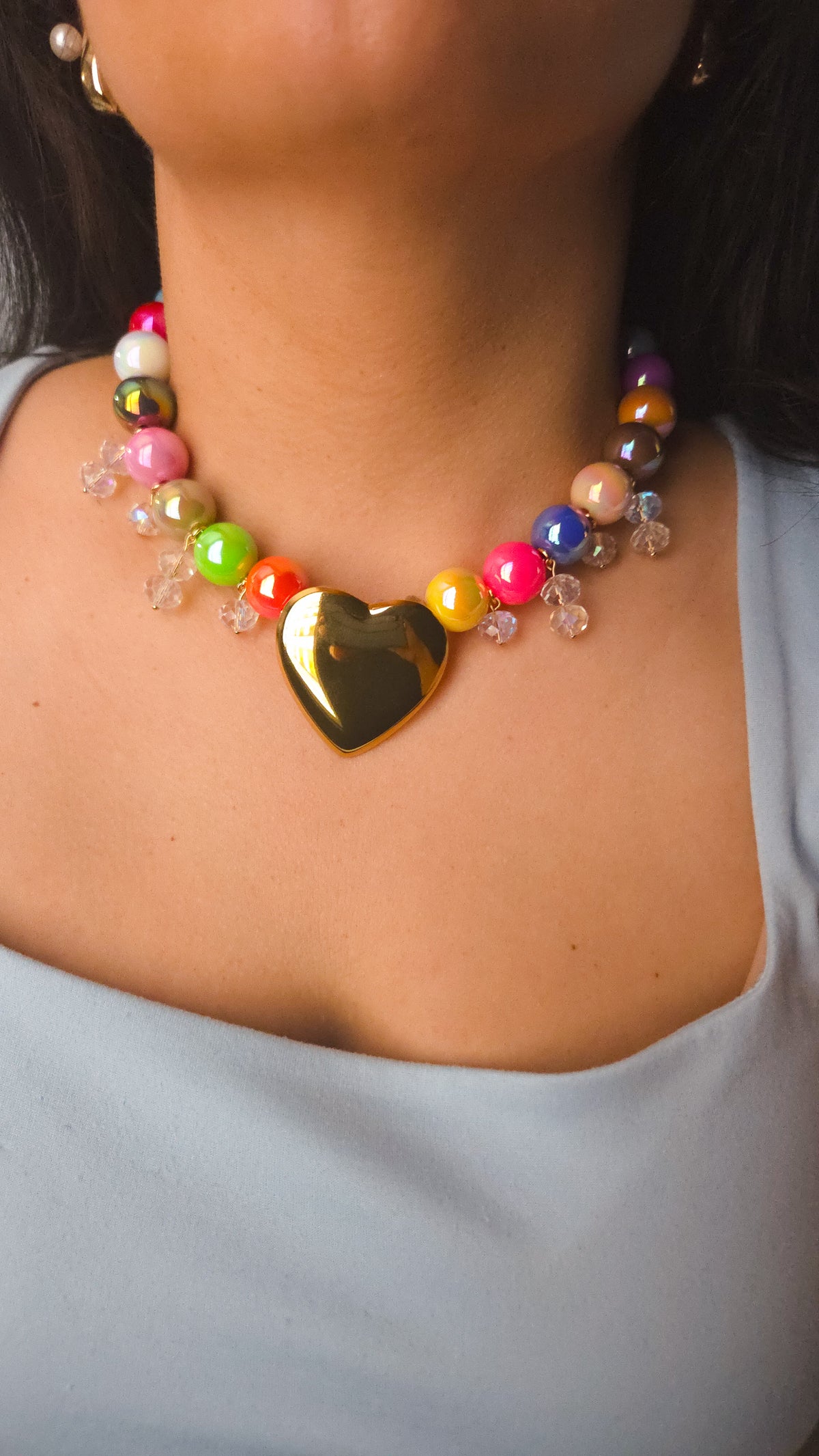 Rainbow Golden Heart Necklace