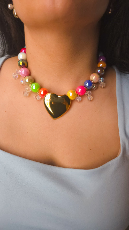 Rainbow Golden Heart Necklace