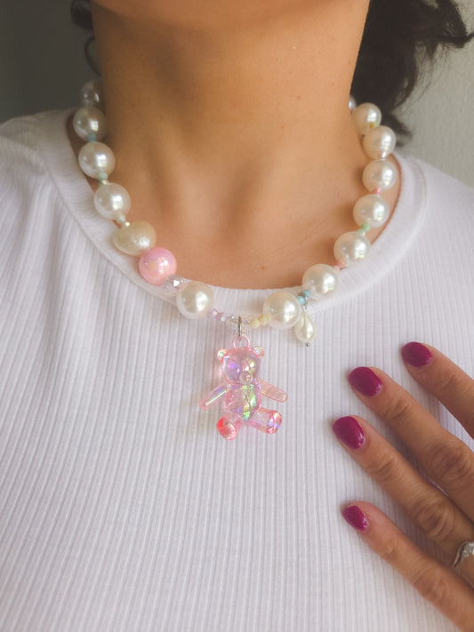 Sweet Pearl Teddy Necklace