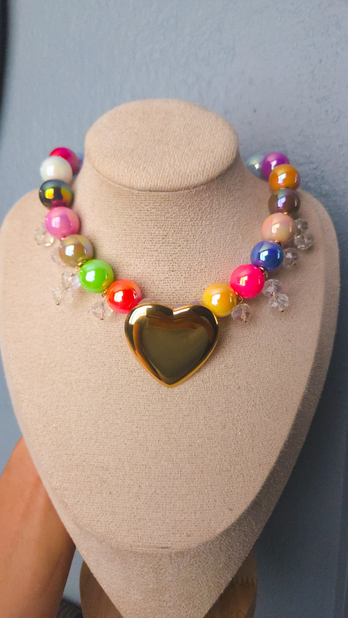 Rainbow Golden Heart Necklace