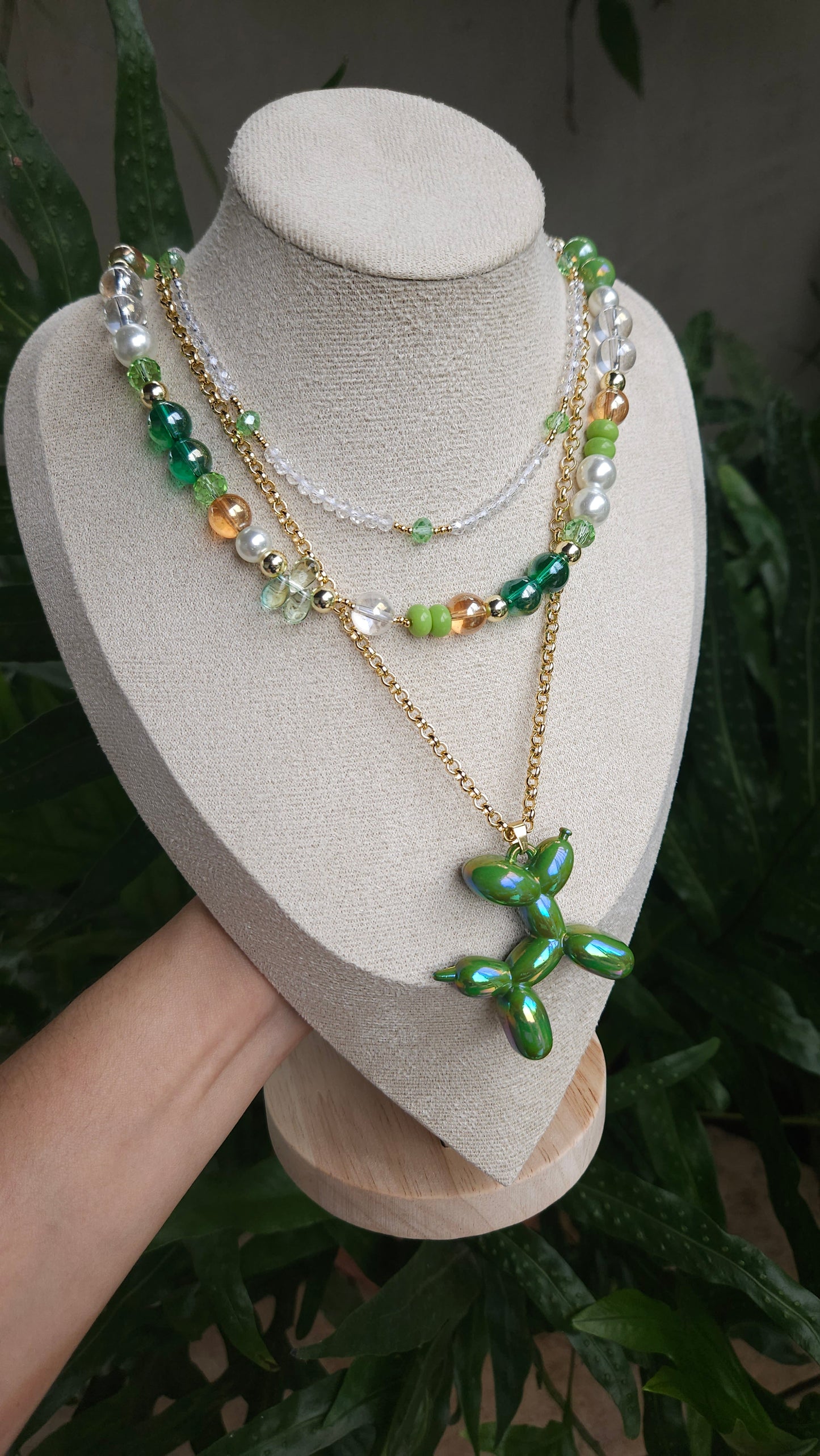 Green Balloon Doggy 🐕 ✨️💚 Layered Necklace