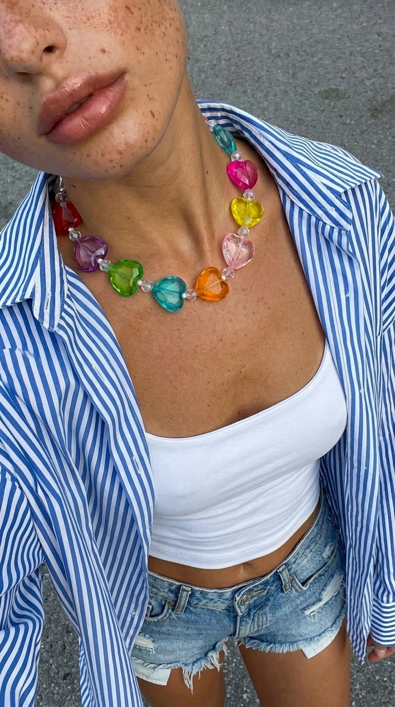 Rainbow Crush Heart Necklace