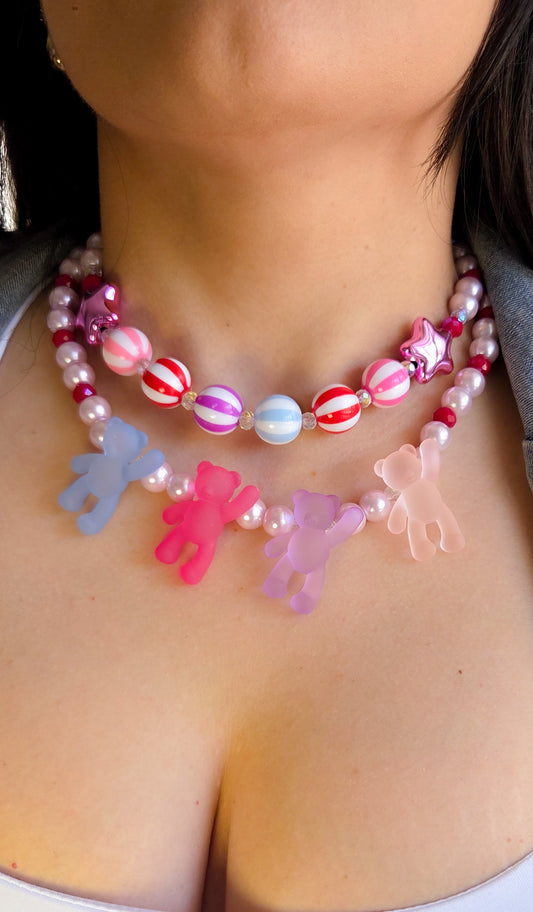 🍬Candy Cane Teddy Dreams Necklace | Dopamine Dressing | Statement Jewelry