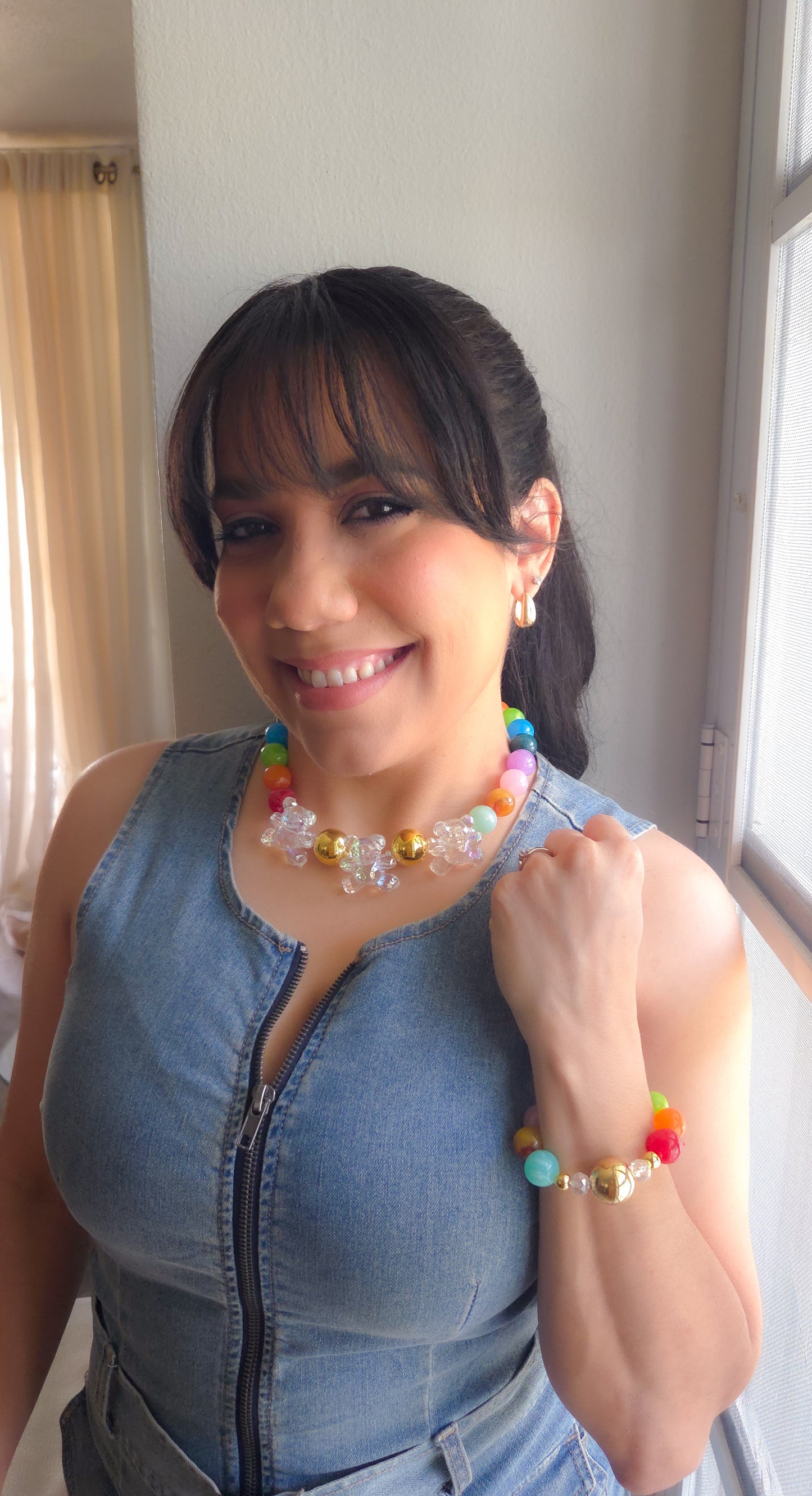 🧸 Rainbow Gumball Teddy Bracelet – Kawaii Chunky Beaded Statement Jewelry | Y2K Dopamine Dressing