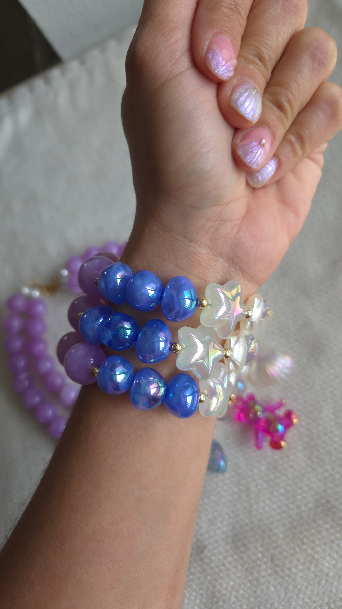 🌸 Dreamy Lilac Teddy Bracelet – Kawaii Y2K Handmade Dopamine Dressing Jewelry