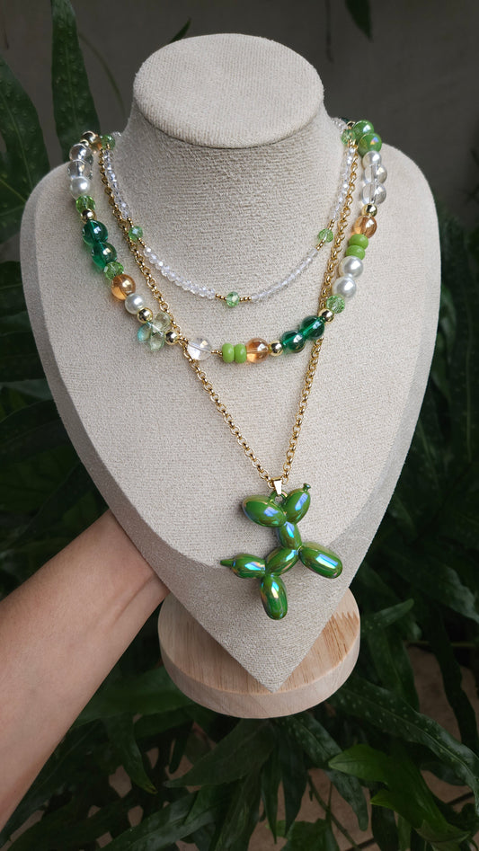 Green Balloon Doggy 🐕 ✨️💚 Layered Necklace