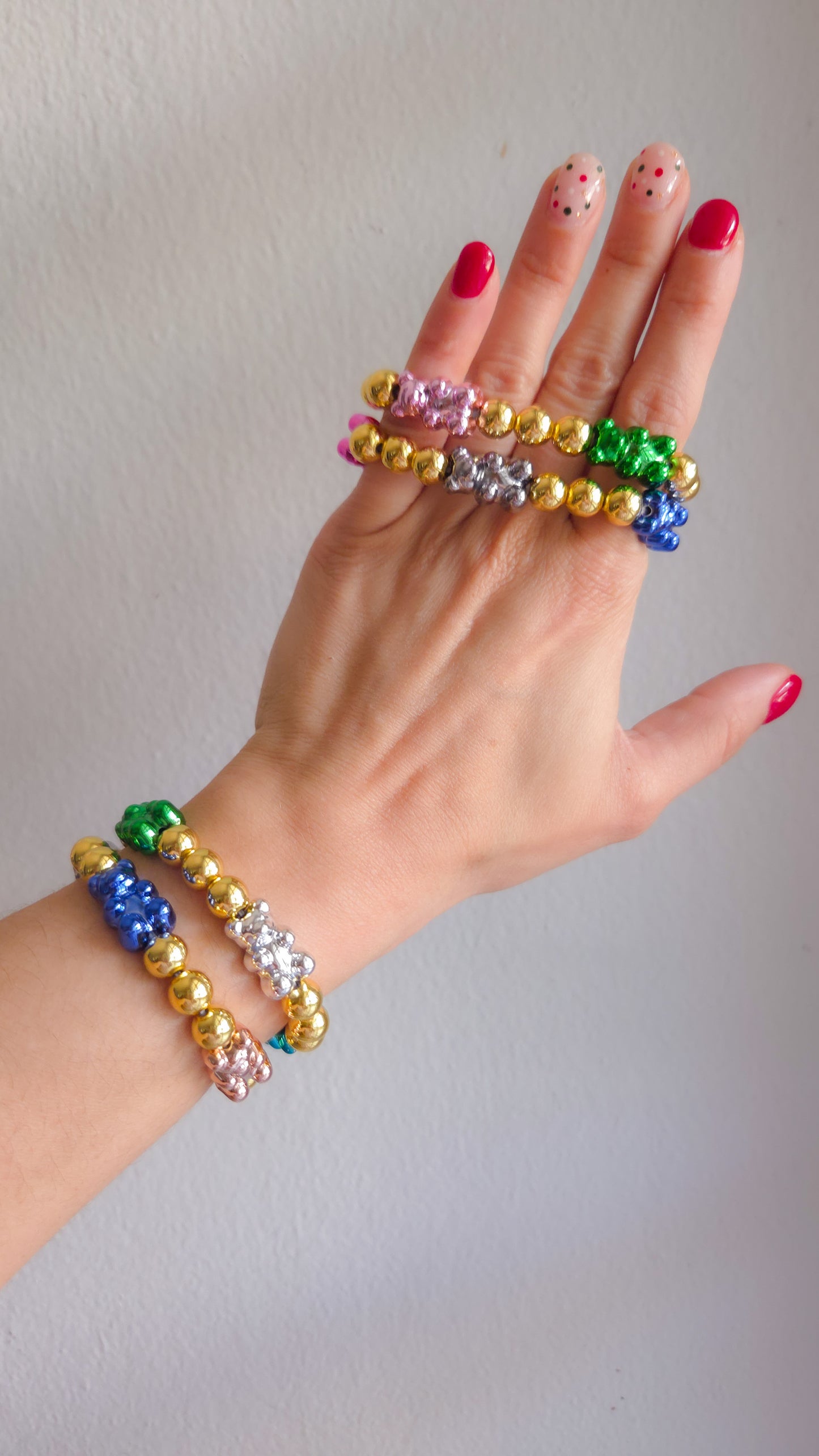 Golden Metallic Teddy Bracelet Set ✨🐻 | Handmade Y2K Kawaii Dopamine Dressing Jewelry