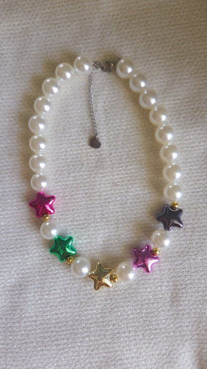 Chrome Star Pearl Necklace