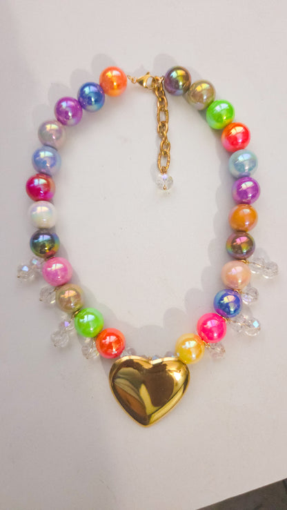 Rainbow Golden Heart Necklace