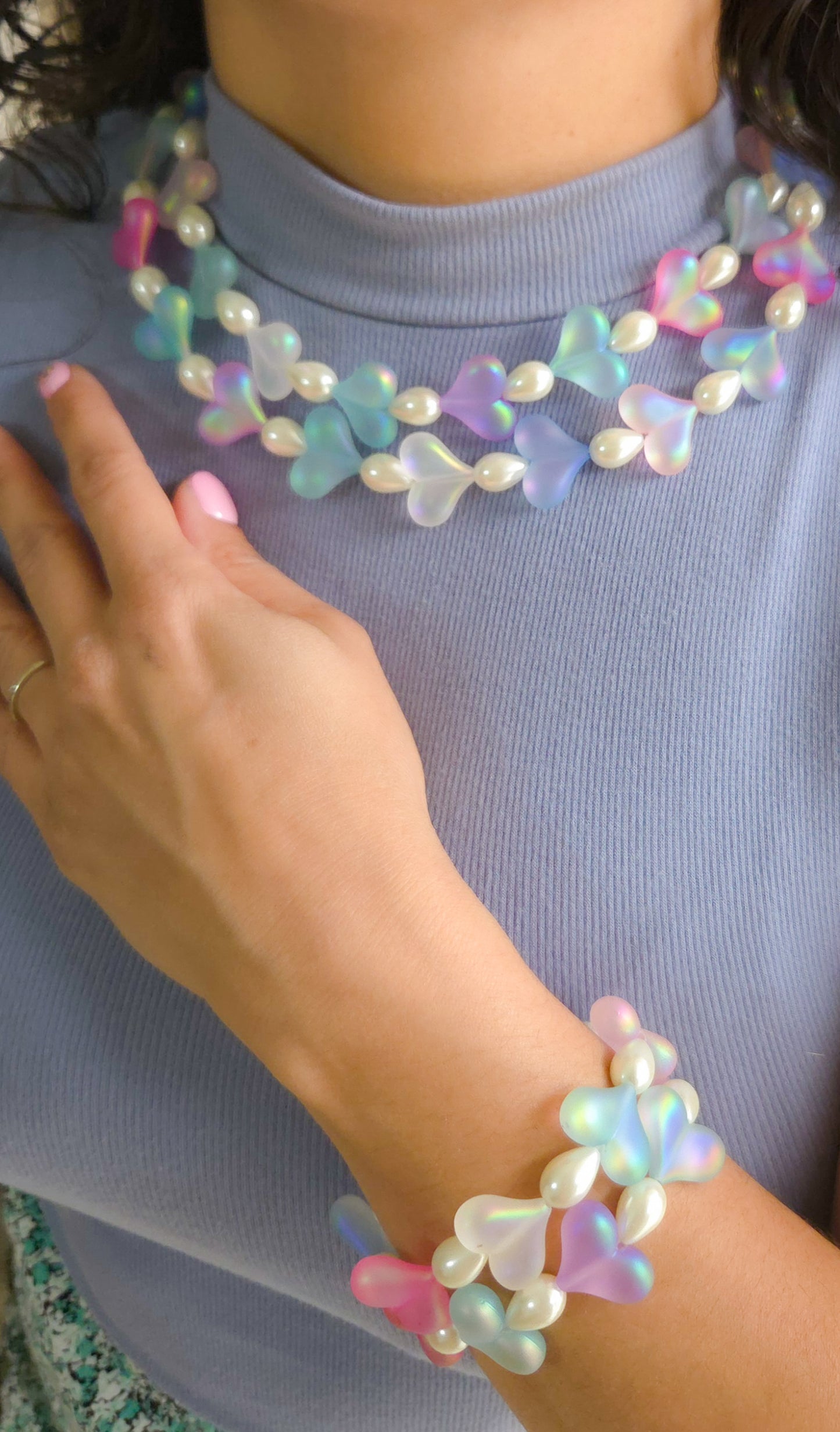 💕Dreamlight Heart Bracelet Set | Iridescent Y2K Statement Jewelry