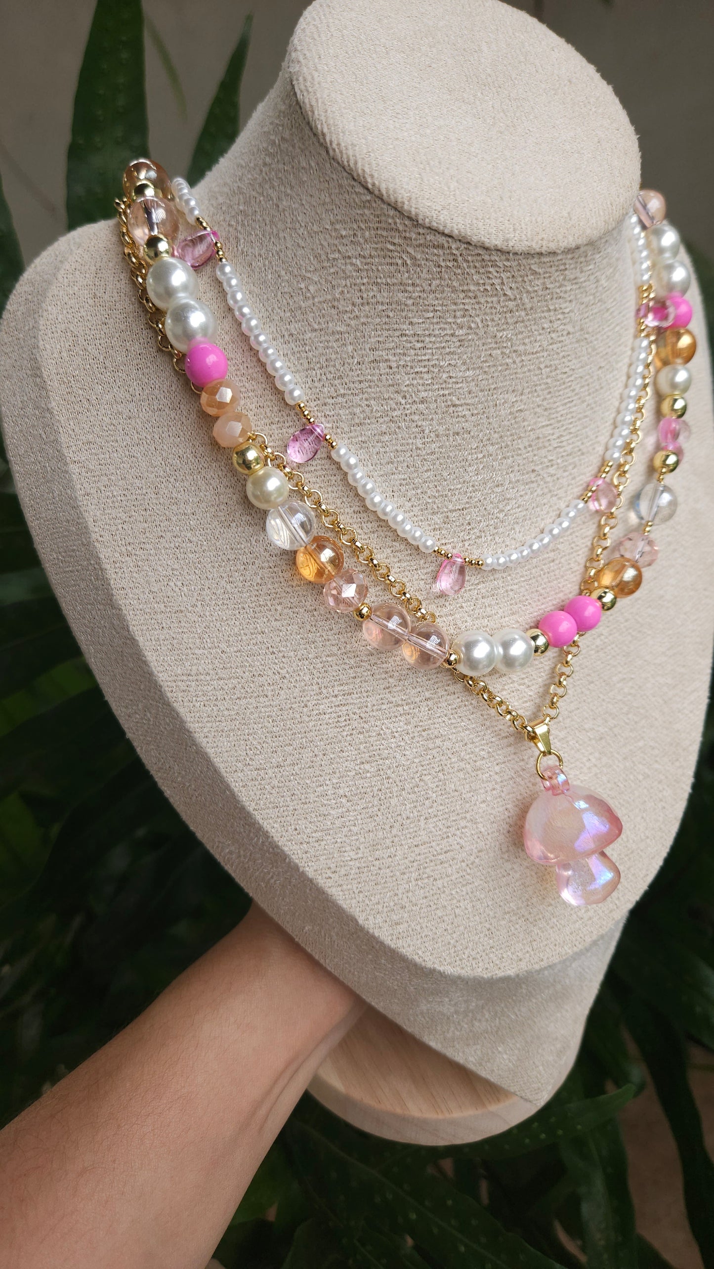 Pinky Mushroom 🍄 💖 Layered Necklace