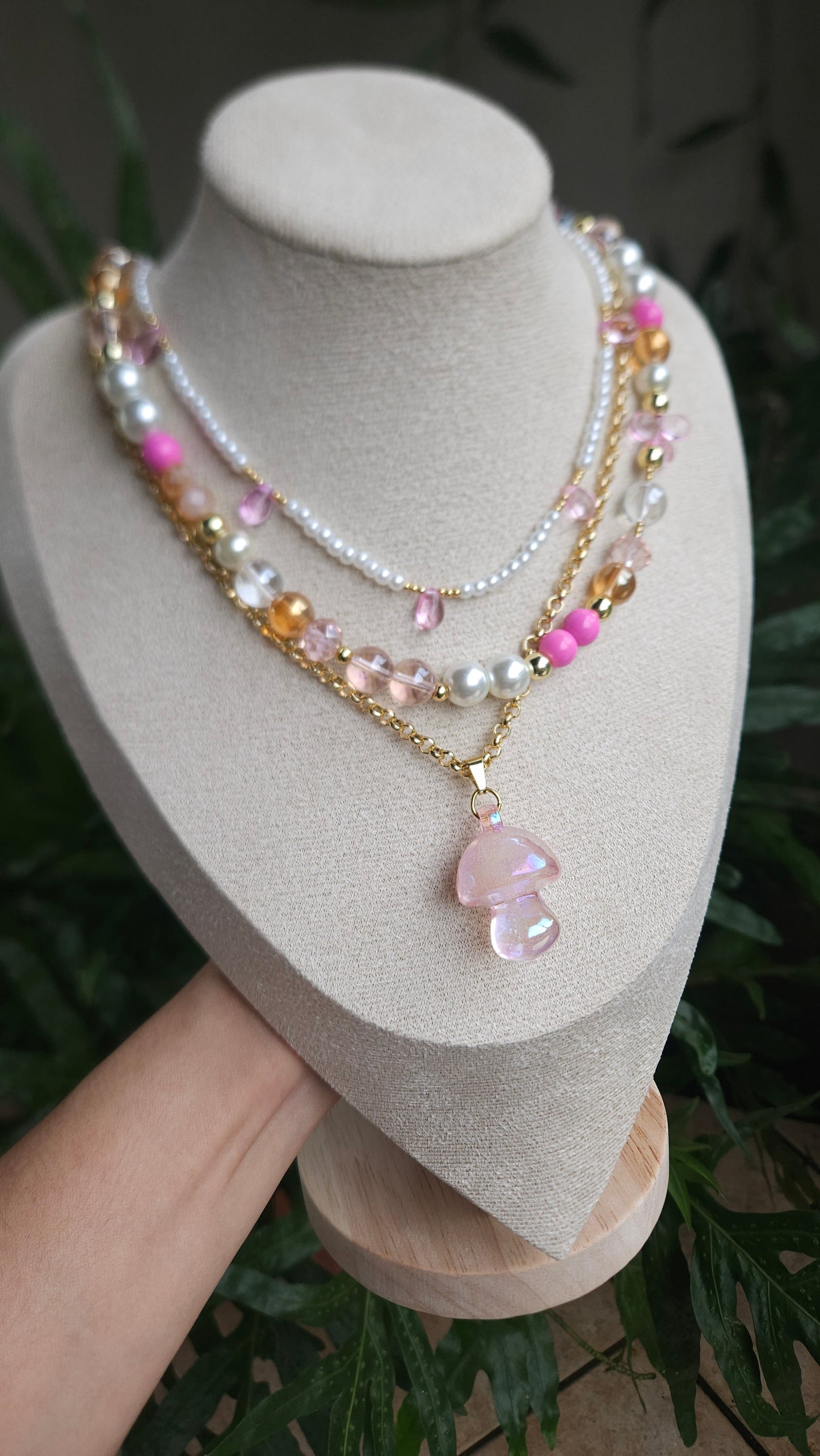 Pinky Mushroom 🍄 💖 Layered Necklace