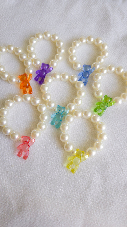 ✨ Crystal Teddy Elastic Bracelet – Handmade Chunky Pearls & Acrylic Bears | Y2K Dopamine Dressing Jewelry
