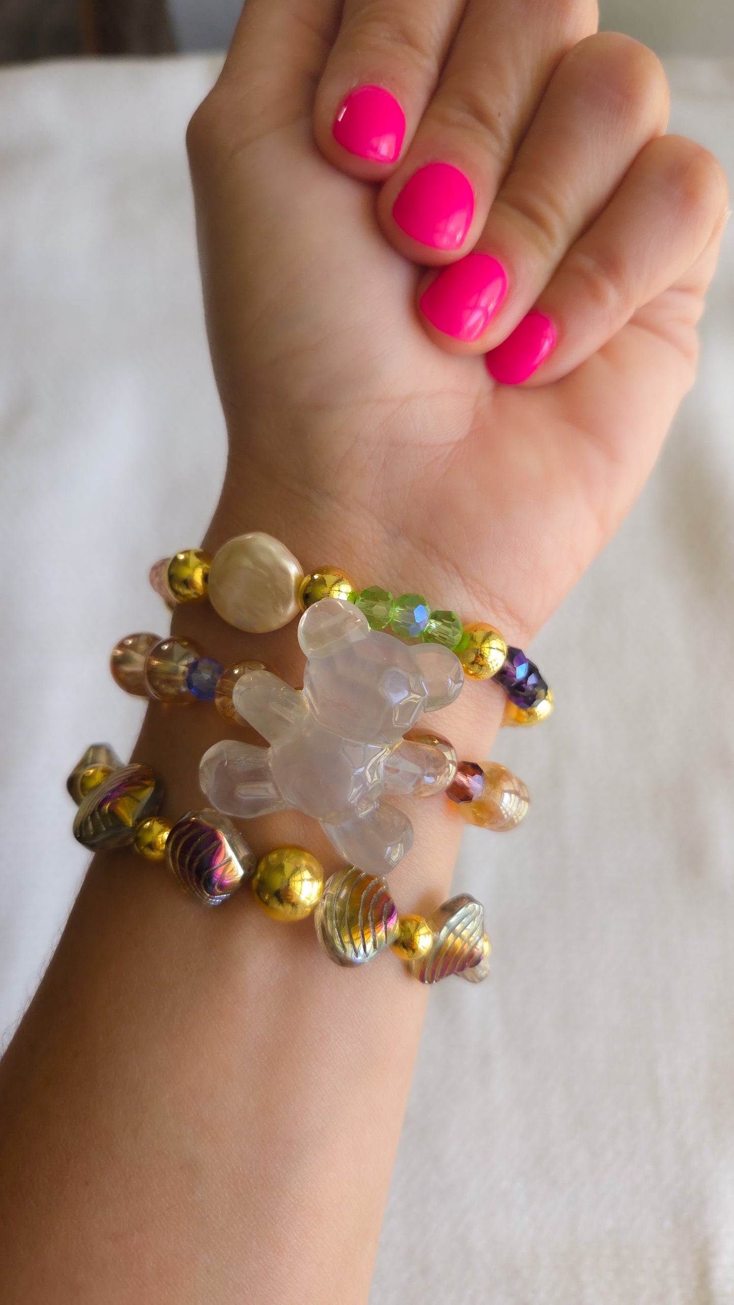 Golden Seas & Gummy Dreams Bracelet Set 🐚✨🐻 | Handmade Y2K Kawaii Dopamine Dressing Jewelry