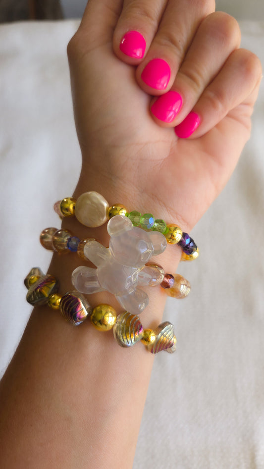 Golden Seas & Gummy Dreams Bracelet Set 🐚✨🐻 | Handmade Y2K Kawaii Dopamine Dressing Jewelry
