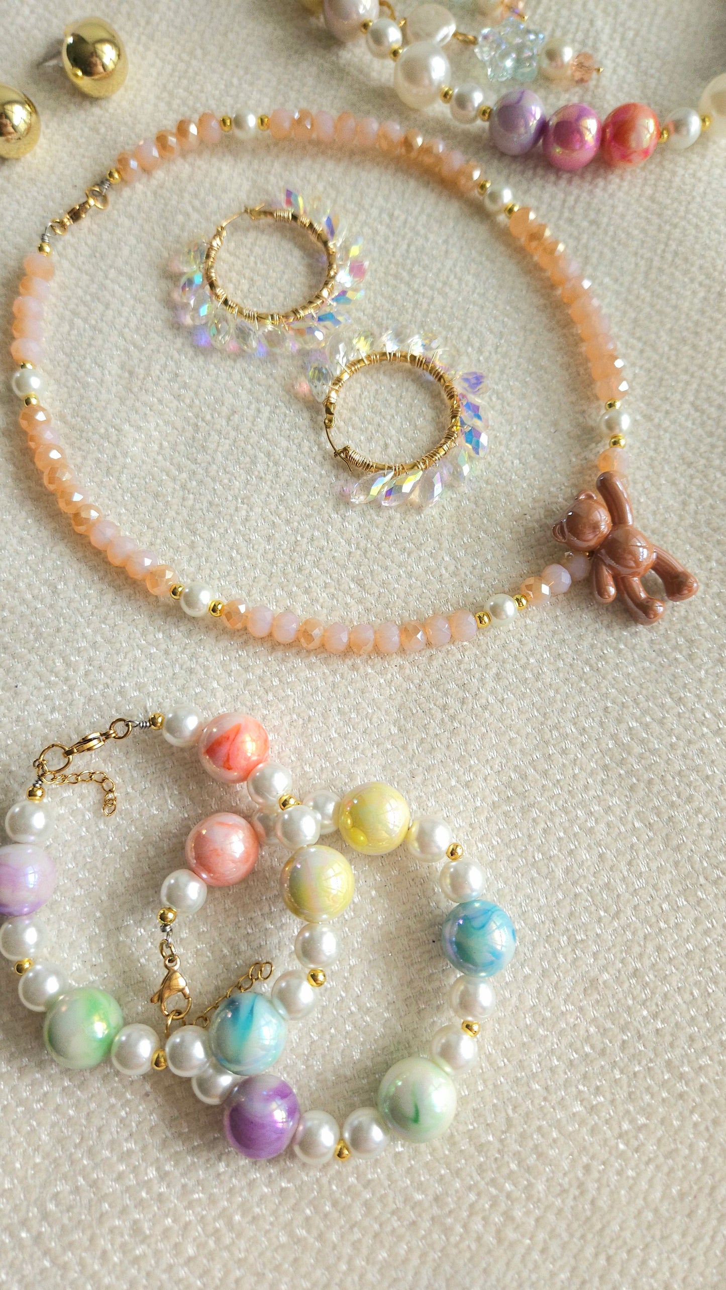 ✨ Cute Mocha Teddy Necklace – Glass Pearls & Rondelle Beads | Handmade Dainty Jewelry