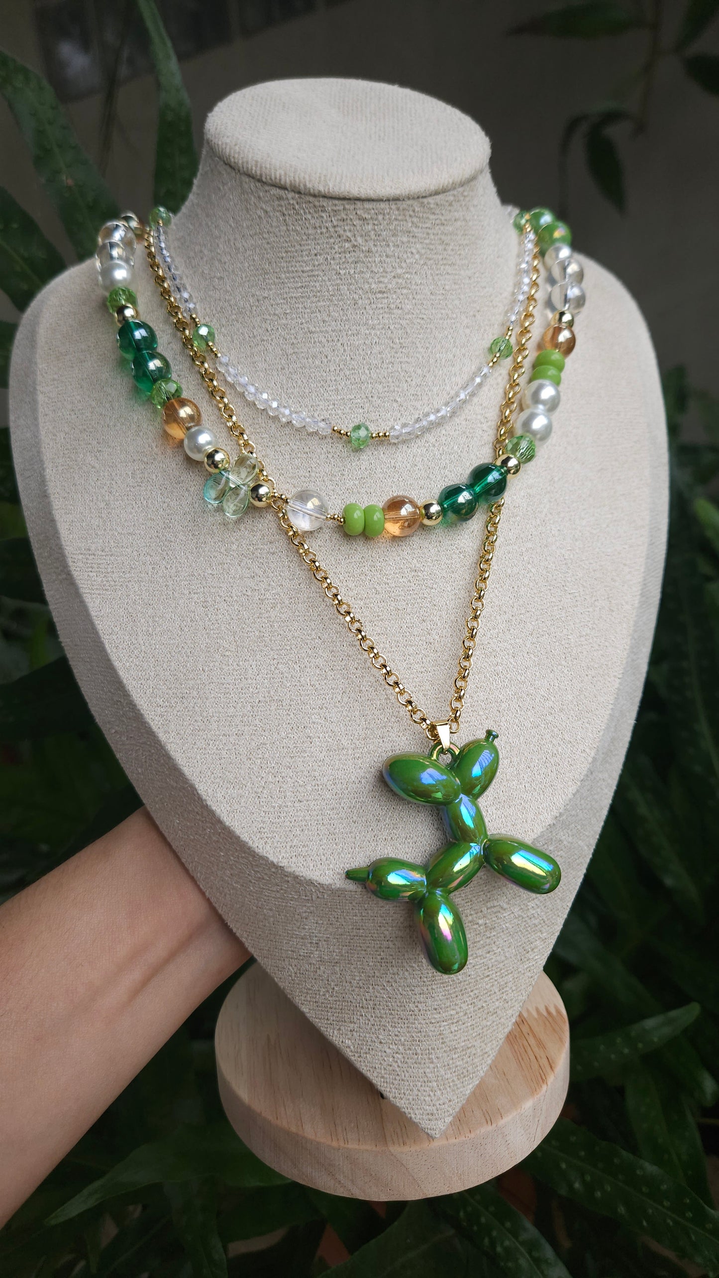 Green Balloon Doggy 🐕 ✨️💚 Layered Necklace