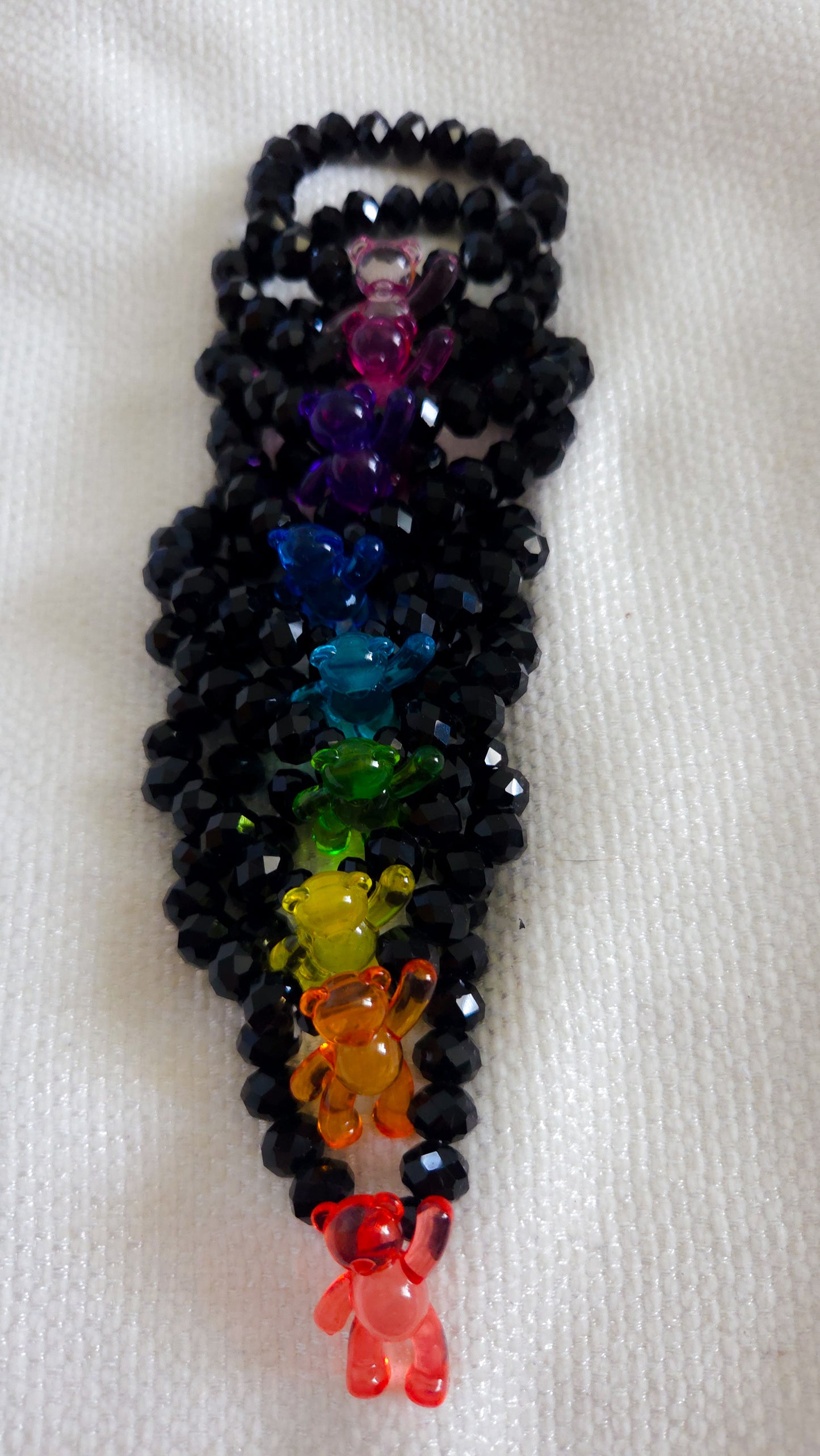 Black Crystal Teddy Elastic Bracelet – Handmade Chunky Pearls & Acrylic Bears | Y2K Dopamine Dressing Jewelry