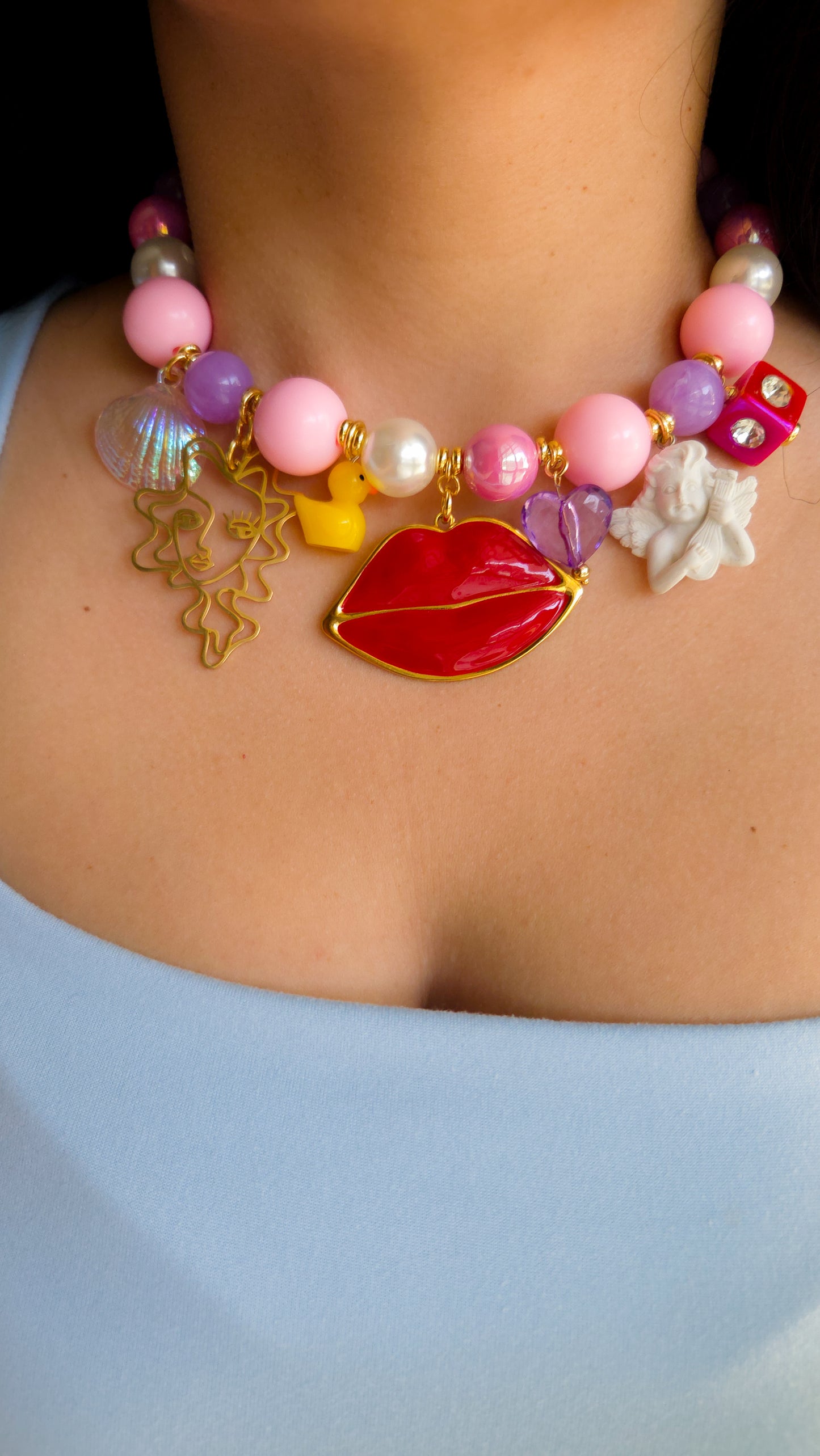 💋 Kiss & Tell Necklace 🐤| Handmade Dopamine Jewelry