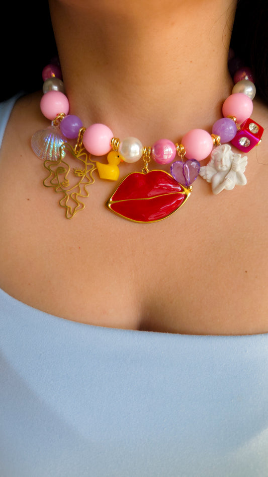 💋 Kiss & Tell Necklace 🐤| Handmade Dopamine Jewelry