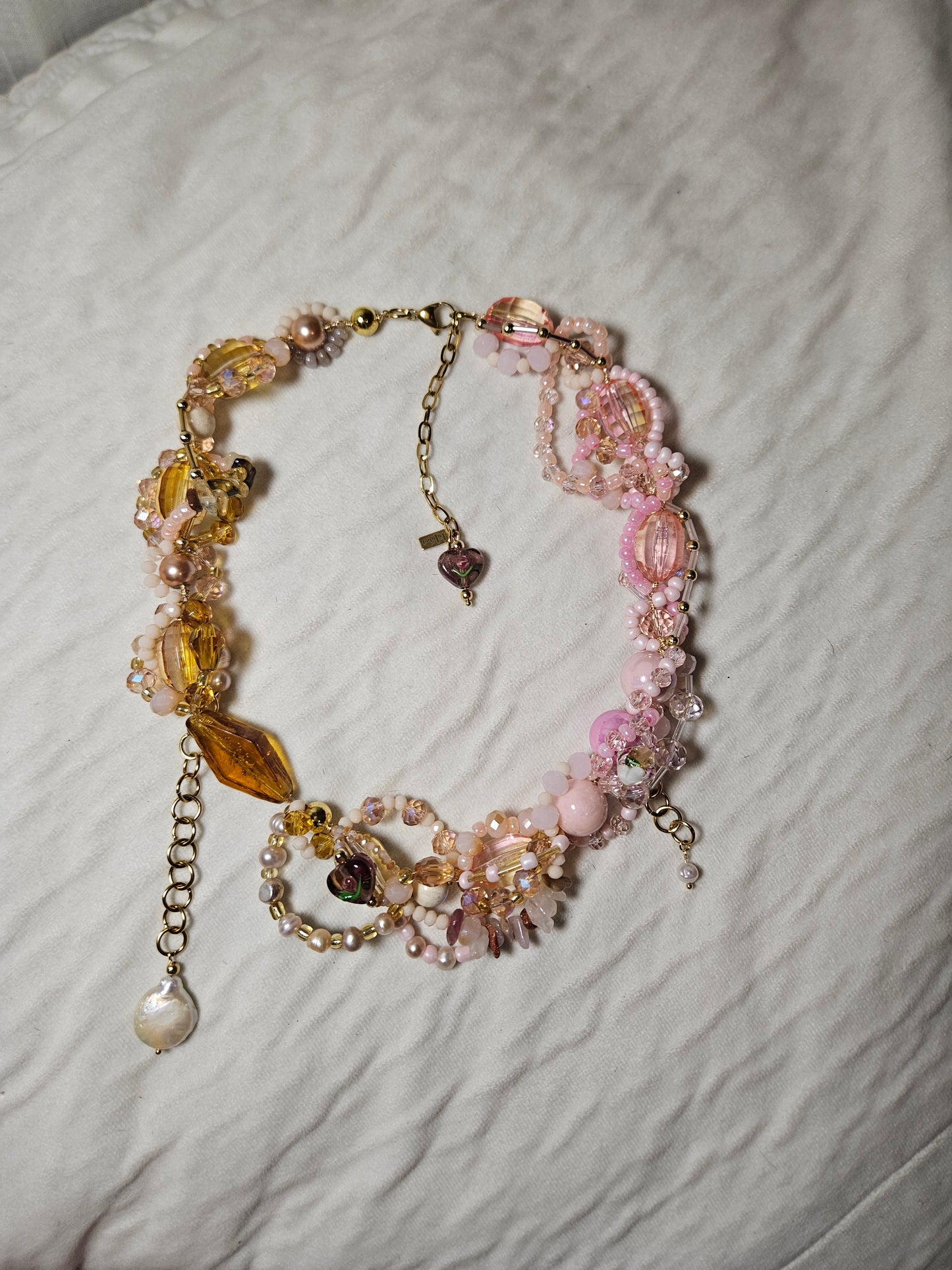 🌵🌹 Desert Rose Necklace – Glass Beads, Freshwater Pearls & Semi-Precious Stones | Handmade Statement Jewelry