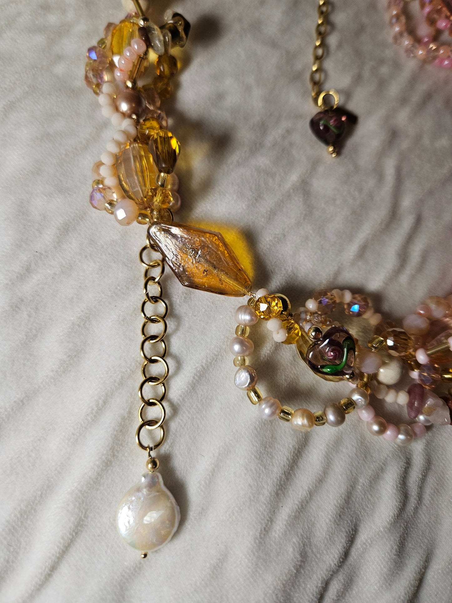 🌵🌹 Desert Rose Necklace – Glass Beads, Freshwater Pearls & Semi-Precious Stones | Handmade Statement Jewelry