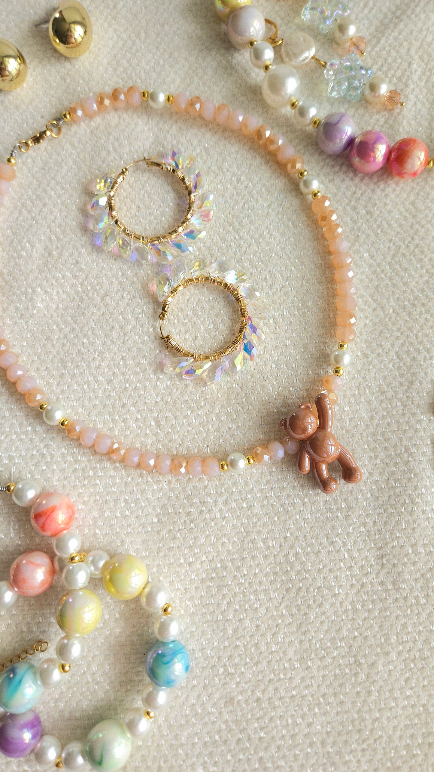 ✨ Cute Mocha Teddy Necklace – Glass Pearls & Rondelle Beads | Handmade Dainty Jewelry