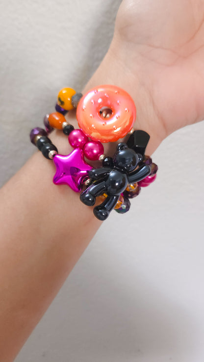 Midnight Donut Teddy Stack Bracelet 🧸🍩💖