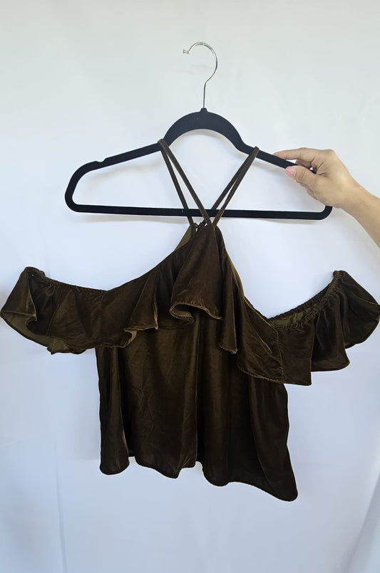 Aeropostale Off Shoulder Velour Ruffle Velvet Top X-Large