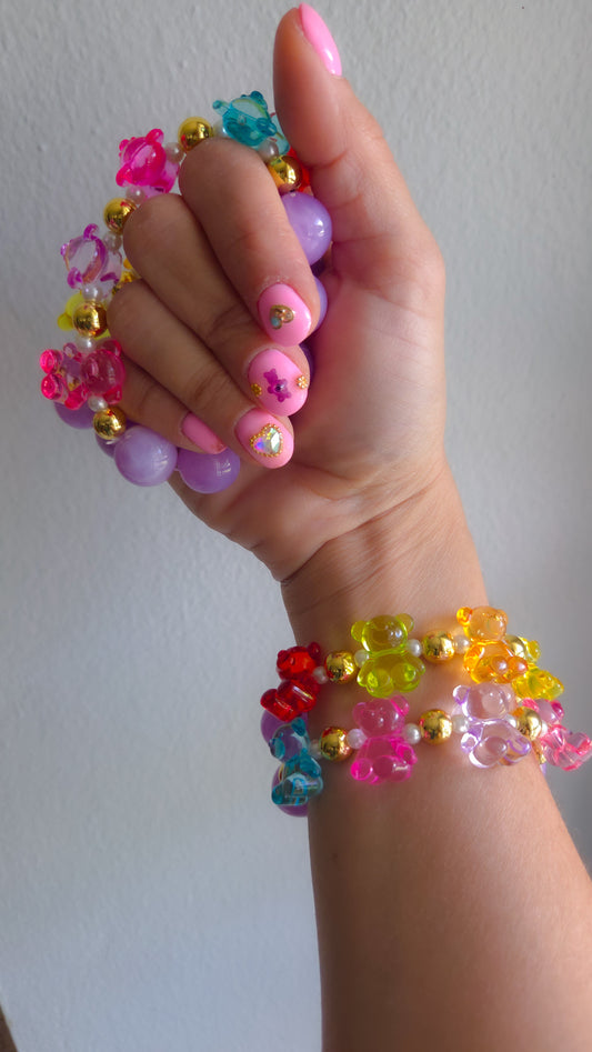 🧸💖 Gummy Daydream Bracelet Set | Y2K Pastel Teddy Arm Candy