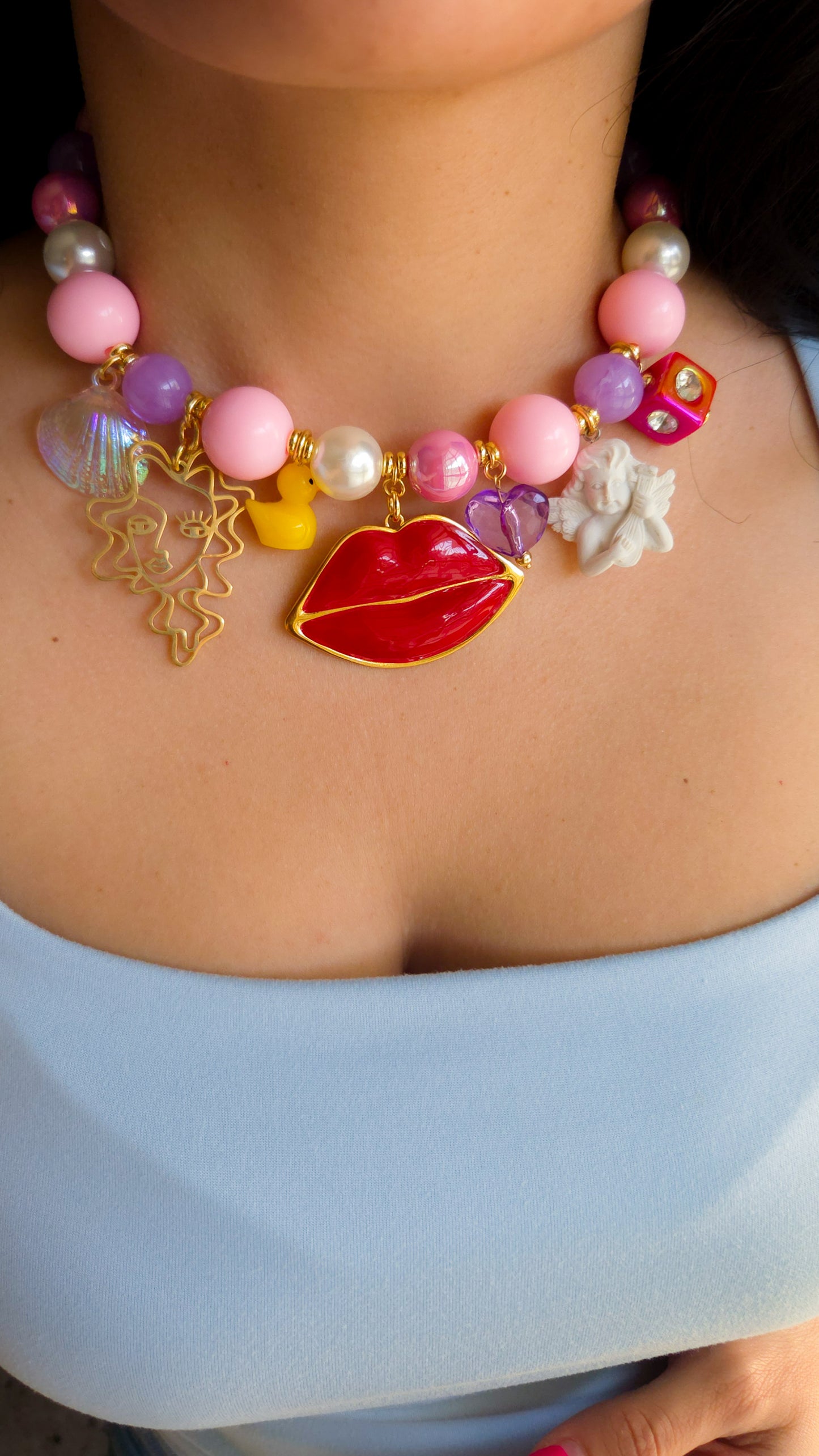 💋 Kiss & Tell Necklace 🐤| Handmade Dopamine Jewelry