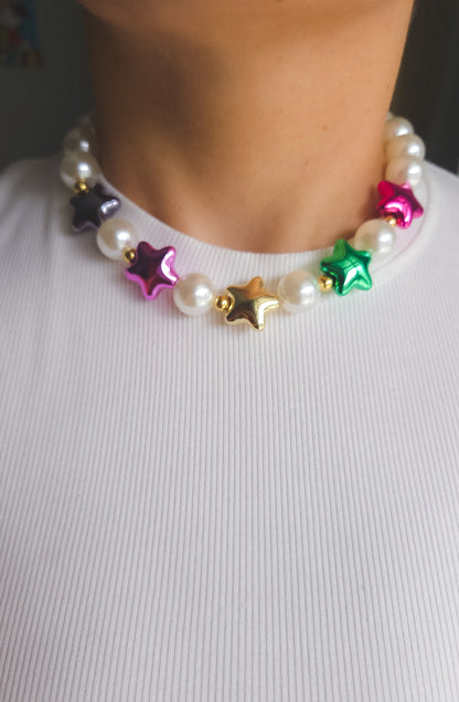 Chrome Star Pearl Necklace