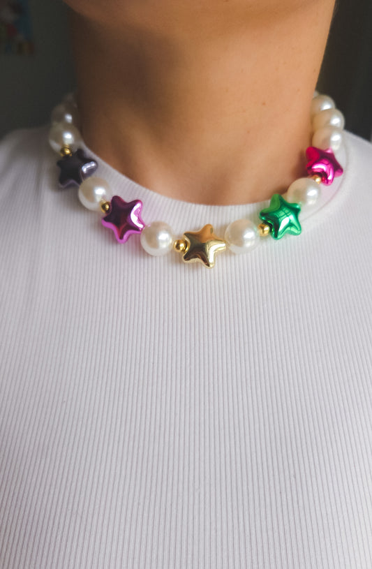 Chrome Star Pearl Necklace
