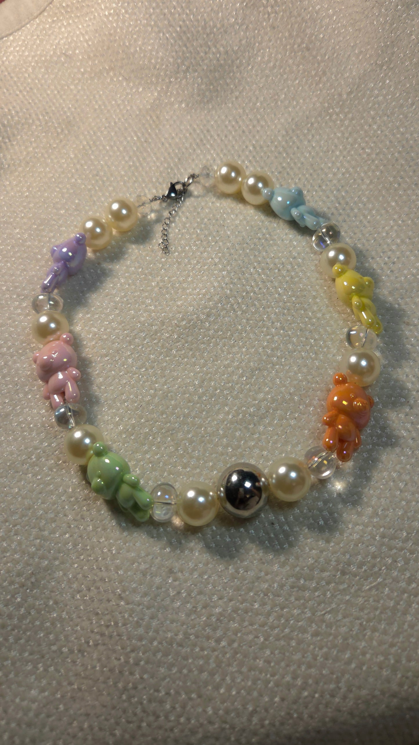 🌈 Teddy Pearl Party Necklace – Handmade Kawaii Y2K Dopamine Jewelry | Colorful Statement Necklace
