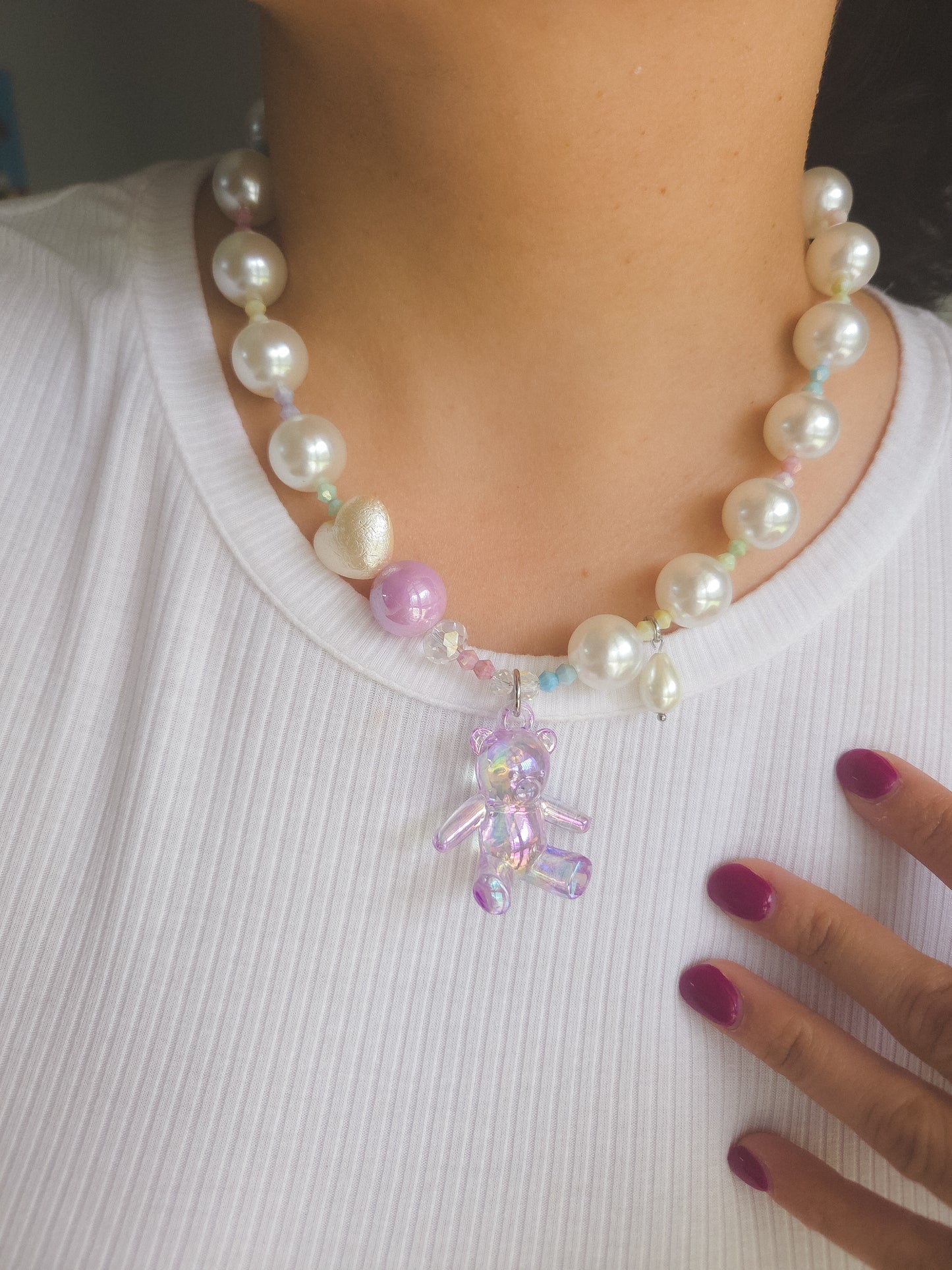 Sweet Pearl Teddy Necklace